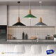 Lampara Colgante Metal Nordica Plato Deco Simil Madera Led Negro