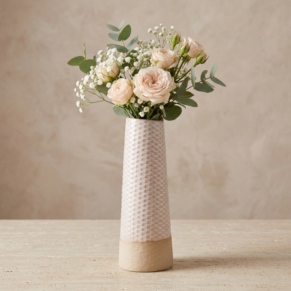 Florero largo de cerámica textura dos tonos - BLANCO 