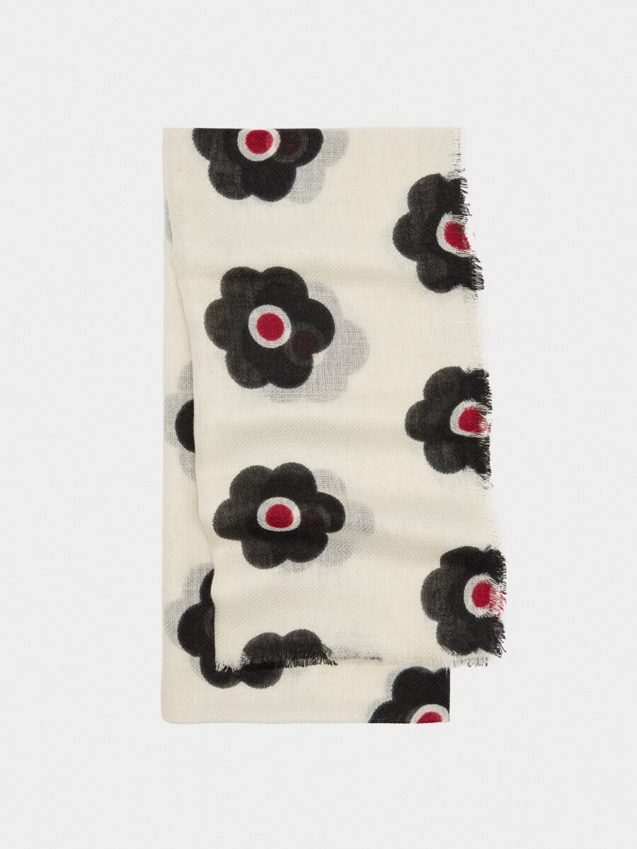 Pañuelo Estampado Floral Con Lana crudo