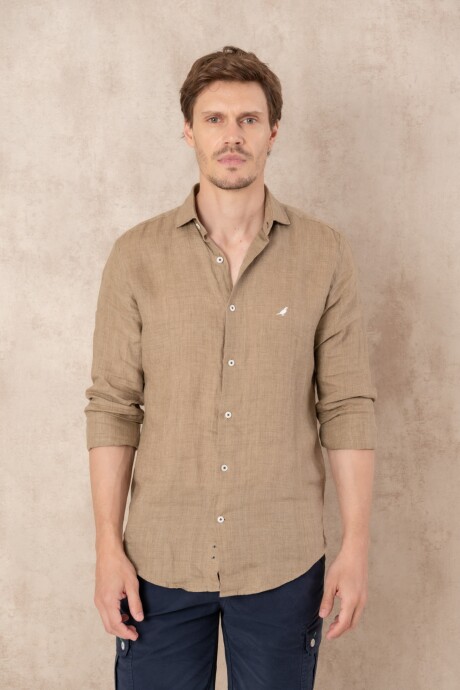 Camisa Lino Hudson Collar Tostado