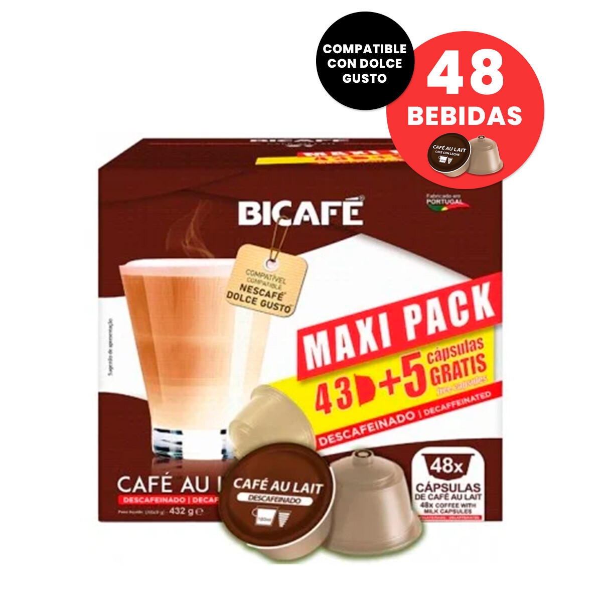 Pack X48 Cápsulas de Café Bicafé Au Lait Descafeinado - 001 