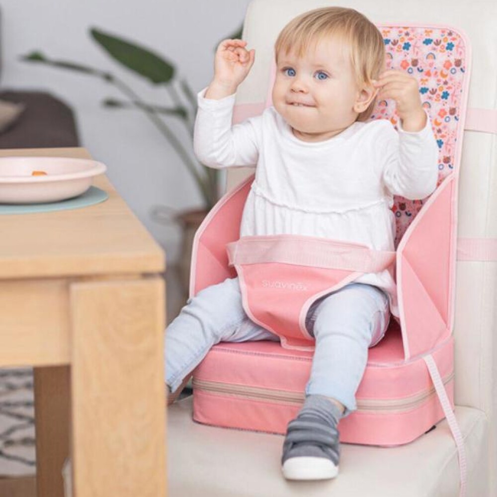 Silla de comer portatil SUAVINEX alzador mesa rosado