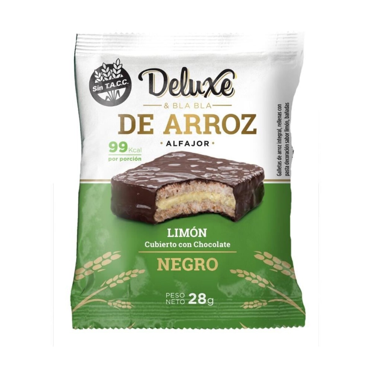 Alfajor Arroz Deluxe DEL010 28GR sin Gluten - CHOCOLATE-LIMON 