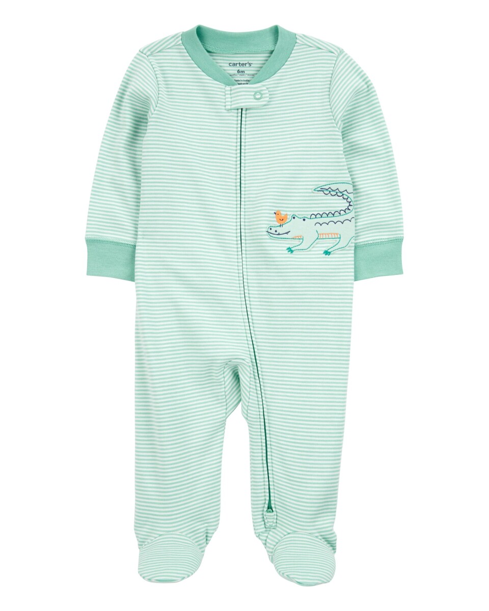 Pijama una pieza de algodón, con pie, estampa caimán 