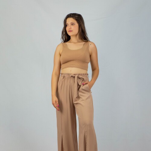 Pantalon Ancho Leaves Beige
