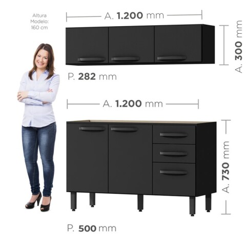 Bajo Mesada 3 Puerta 2 Cajones + Aereo 3 Puertas MX - Negro Bajo Mesada 3 Puerta 2 Cajones + Aereo 3 Puertas MX - Negro