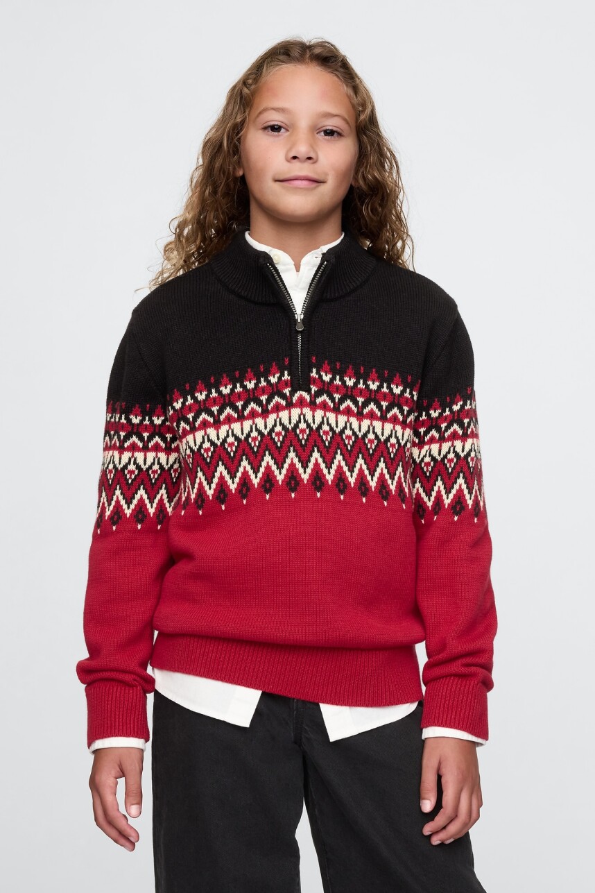 Buzo Medio Cierre Fair Isle Niño Red Delicious