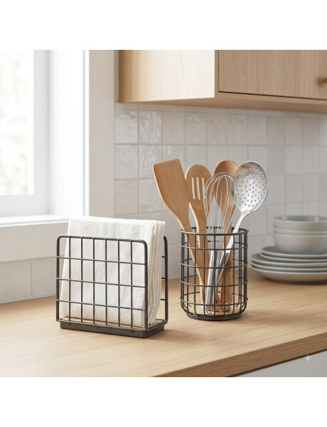 ORGANIZADOR 16X12X18CMS ACERO NEGRO Y BAMBU ORGANIZADOR 16X12X18CMS ACERO NEGRO Y BAMBU