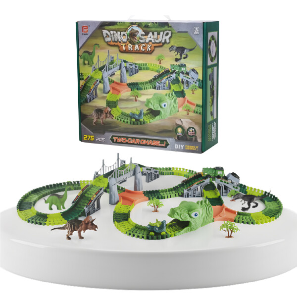 Pista Autos Dinosaurios Grande Flexible Juguete 275 Pz Luces Variante Color Verde