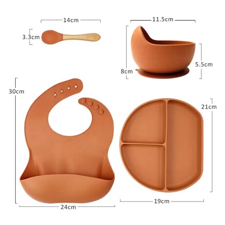 Set de Comida Bebé con Babero Plato Bowl Cuchara en Silicona Rosa