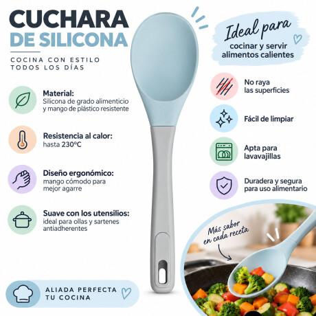 Cuchara de Silicona Antiadherente Cocina Calidad Premium Celeste