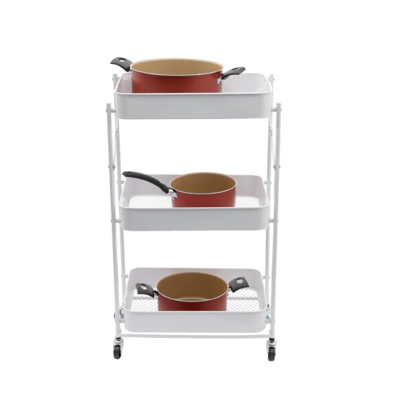Carro Organizador de Metal Plegable Canasto con 3 Estantes y Ruedas Multiuso IMBACK Color Blanco Carro Organizador de Metal Plegable Canasto con 3 Estantes y Ruedas Multiuso IMBACK Color Blanco