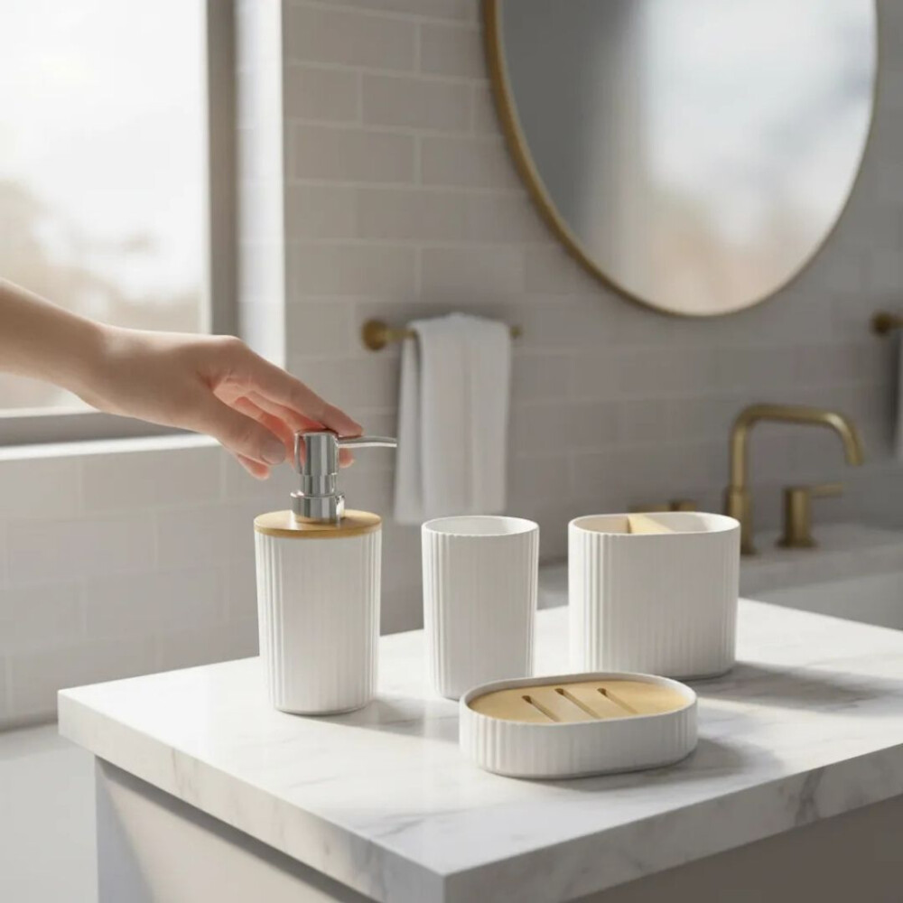 Elegante Kit De Accesorios Para Baño Blanco