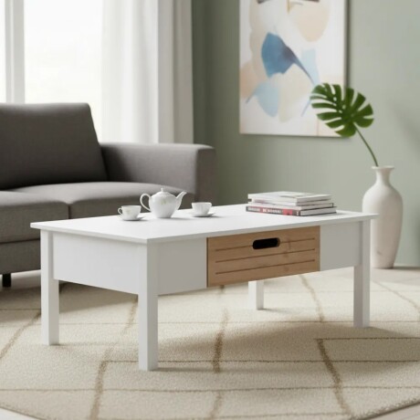 Mesa de centro Lumax de 1 cajón madera y blanco Mesa de centro Lumax de 1 cajón madera y blanco