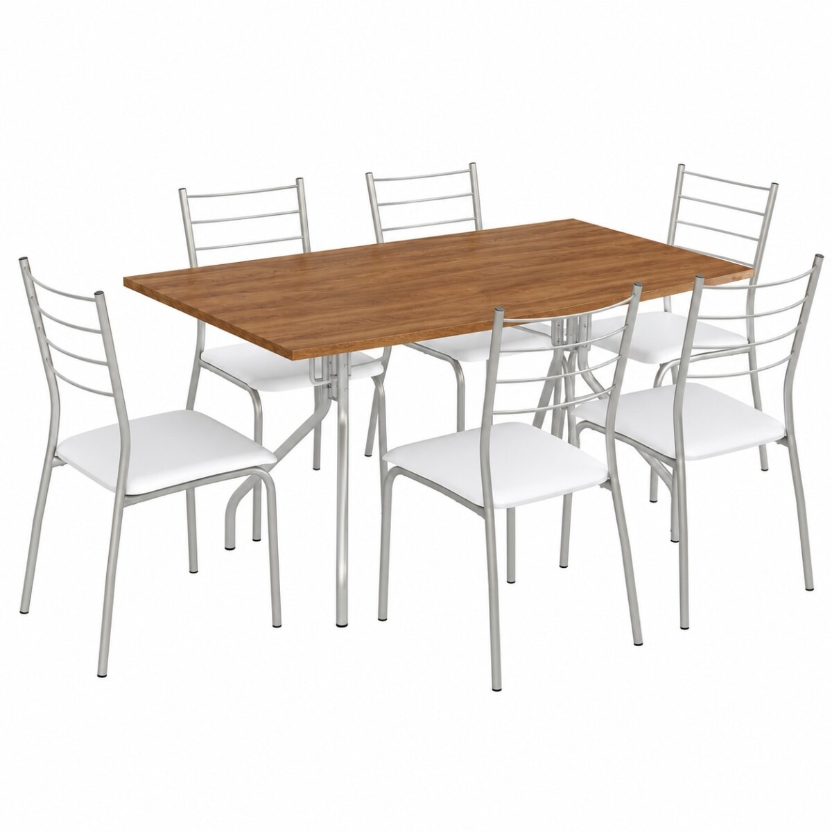 JUEGO DE COMEDOR MESA Y 6 SILLAS EN METAL - Plata 