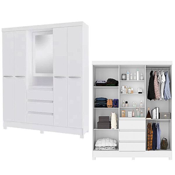 PLACARD MOBILI BELLUNO -4Ptas + 3Caj.-Comoda y Espejo Blanco Sin color