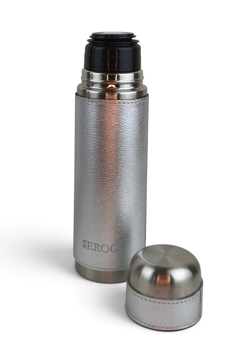 Termo forrado en cuero de 750ml Plateado