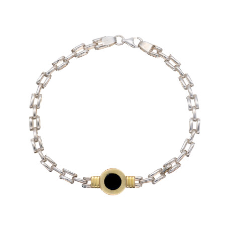 Pulsera de plata 925, double en oro 18 ktes y onix. Pulsera de plata 925, double en oro 18 ktes y onix.