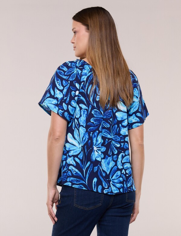 Blusa Holgada Escote Redondo Elastizado AZUL/MULTI