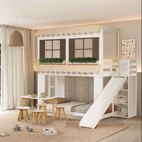 CUCHETA CASITA KIDS 1 PLAZA MDF-Y-MADERA BLANCO PRAGA