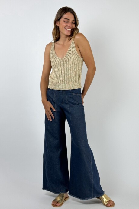 PANTALÓN JACINTO JEAN LAMINADO Dorado