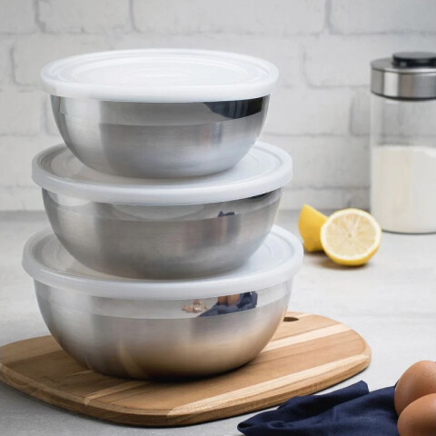 Juego de 3 bowl redondos con tapa, modelo FREEZINOX -TRAMONTINA TF0280