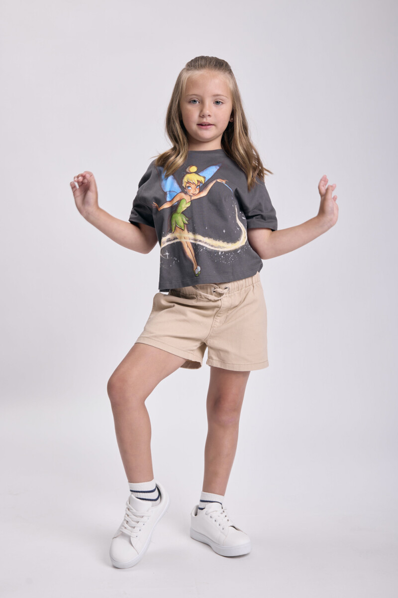 Short jean cintura elastica Beige
