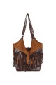 Tote Bag de cuero con flecos Tostado