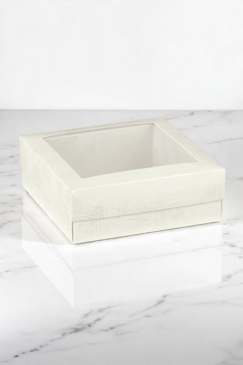 Caja+tapa c/ventana 12x12x6 cm. - PELLE BIANCO 