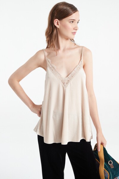 TOP TIRANTES, TERCIOPELO Y ENC Beige