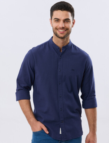 CAMISA LISA DE LINO CUELLO MAO Azul