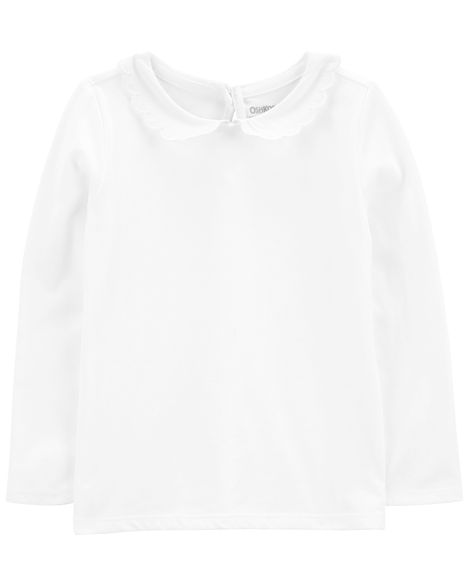 Blusa de algodón, con cuello mago bordado, blanca Sin color