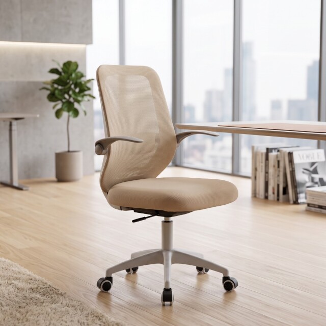 SILLA OFICINA ERGONÓMICA GIRATORIA REGULABLE CON RUEDAS BEIGE