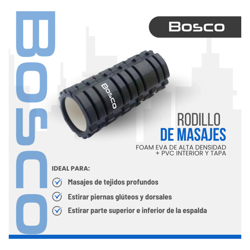 Rolo Rodillo Bosco Foam Roller Masajeador Pilates Set Full Negro