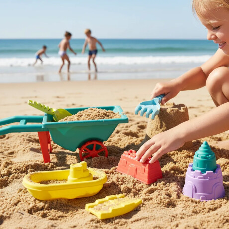 Set Juego Playa Infantil Carretilla Moldes Rastrillo 10pzas Verde