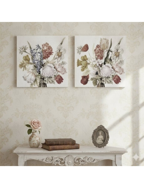 CUADRO CANVAS 30x30cm FLORES BEIGE 2 CUADRO CANVAS 30x30cm FLORES BEIGE 2