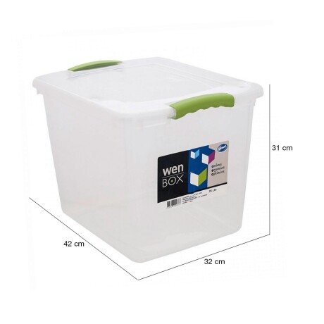 Caja Organizadora WenBox con Trabas Laterales 28 Litros Transparente