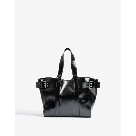 Cartera Shopper Con Hebillas Negro