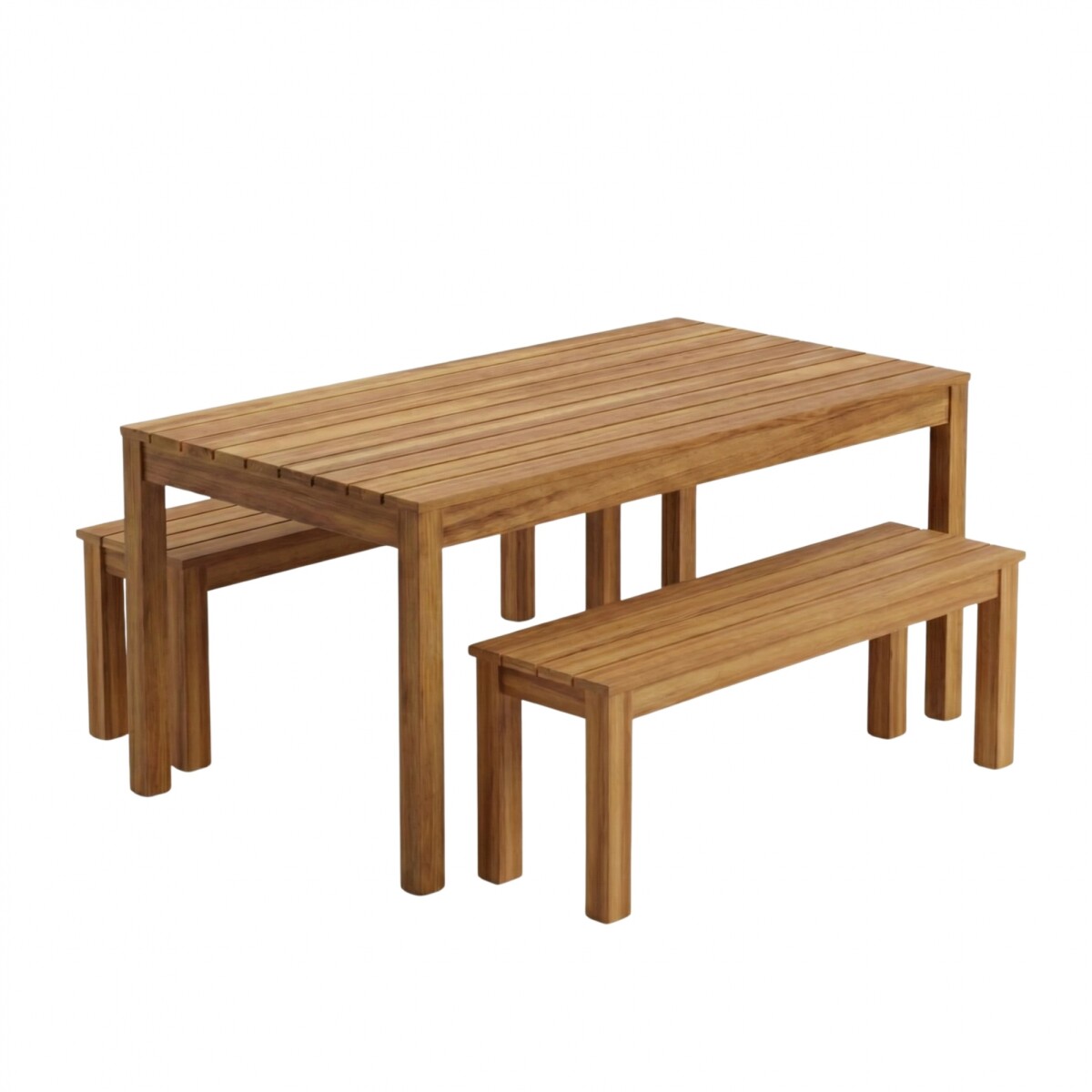 Juego de Patio Caraíva en Madera de Teca – Mesa 160 cm con 2 Bancos 