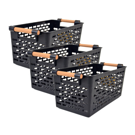 Set x3 Cesto calado con asas 30x15x13 NEGRO