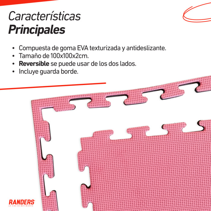 ( ARG-033 )-Piso Goma Eva Tatami 1m x 1m x 2cm Randers Negro Rojo