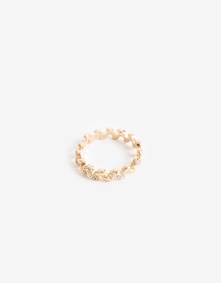 Anillos Chicos Special Price Anillo Hojitas Strass - Dorado