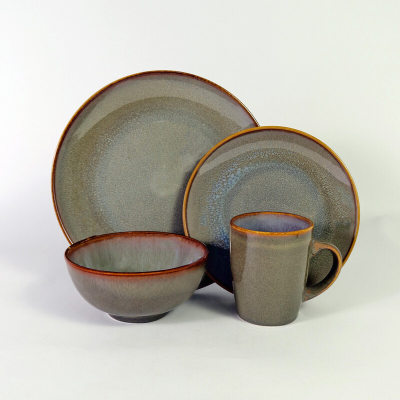 JGO VAJILLA CERAMICA GRIS COMB 16PZAS Unica