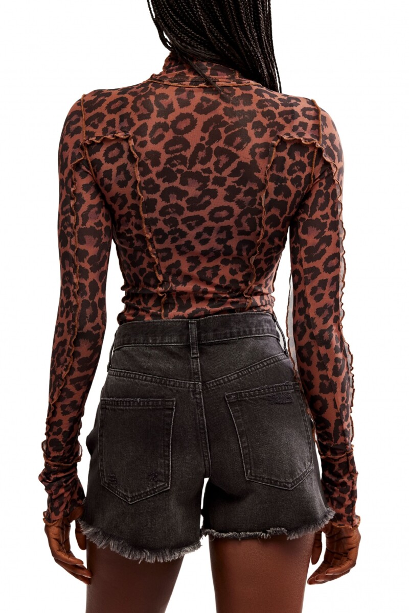 CHARLIE PRINTED MESH TOP Marron