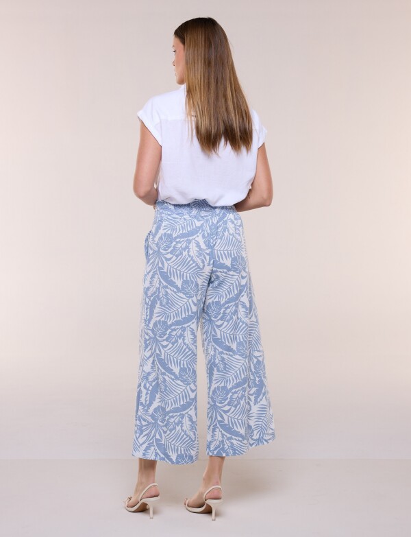 Pantalón Crop Lino Wide Leg CELESTE/MULTI