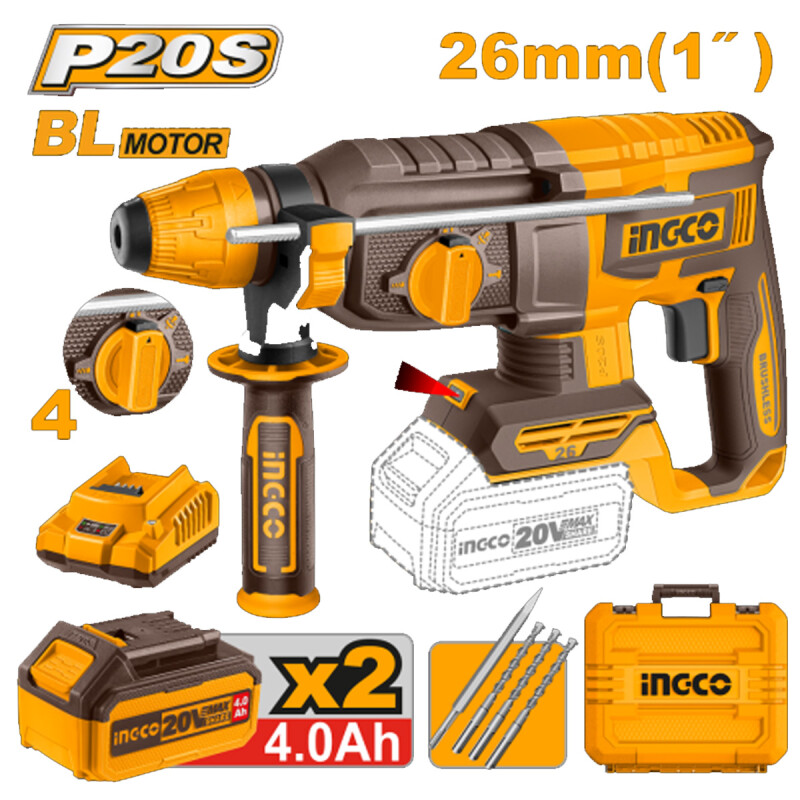 ROTOMARTILLO A BATERIA BRUSHLESS MOTOR 20V P20S C/ 2 BAT + CARGADOR +VALIJA ACC ROTOMARTILLO A BATERIA BRUSHLESS MOTOR 20V P20S C/ 2 BAT + CARGADOR +VALIJA ACC