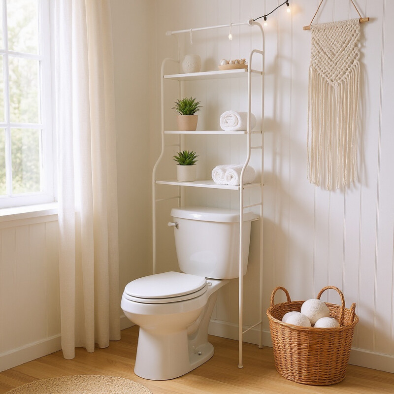 Mueble Metal Organizador Rack Sobre Inodoro tres estantes Blanco