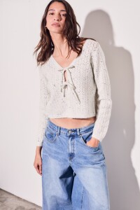 Cardigan Lazos Bouttonne Gris Melange