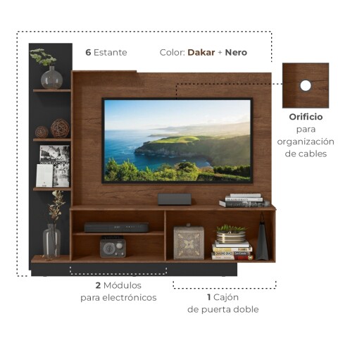 Rack para Tv 55" con estantes modular - MDP - Dakar / Nero Rack para Tv 55" con estantes modular - MDP - Dakar / Nero