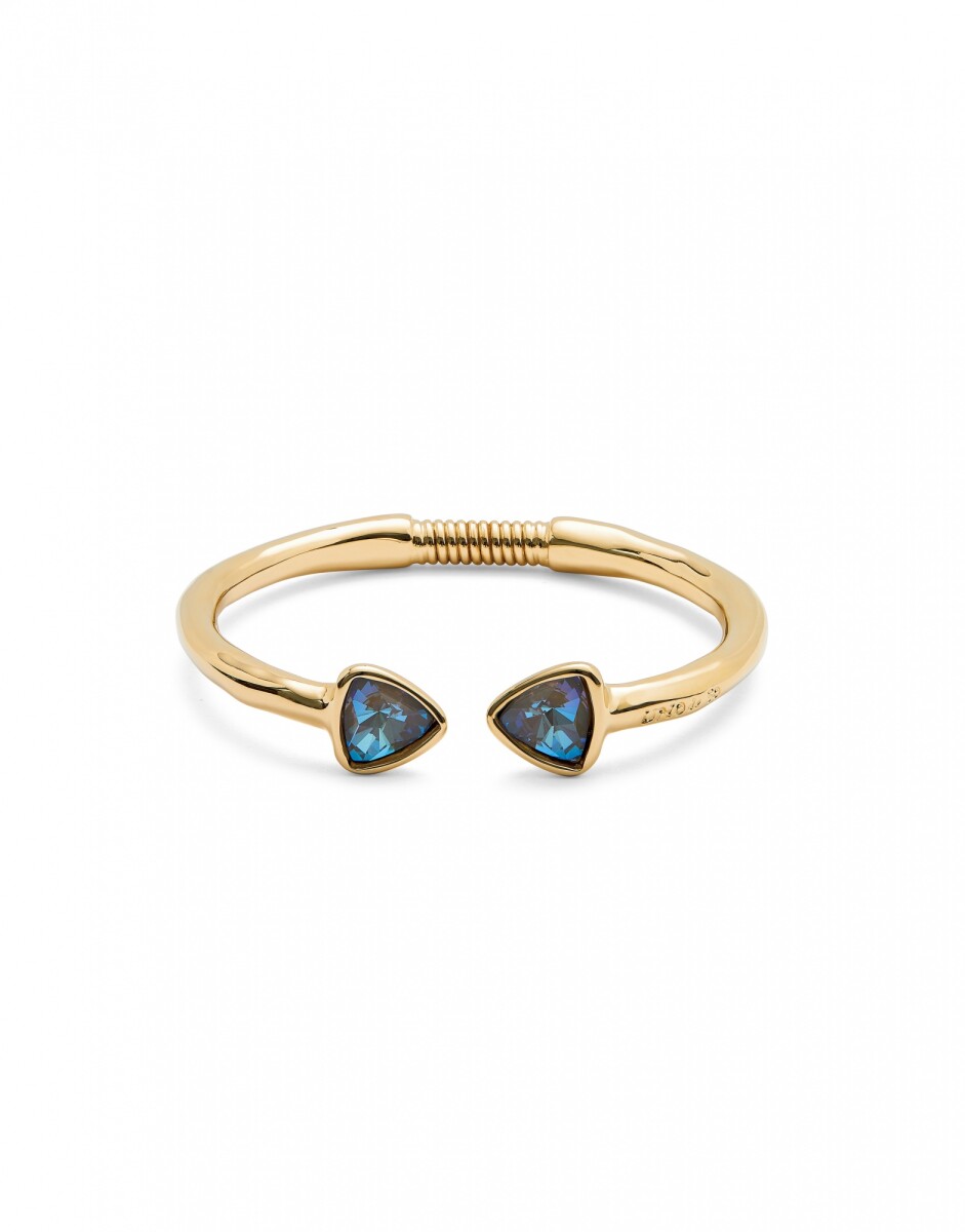 PULSERA RÍGIDA FINA DE ALEACIÓN DE METALES BAÑADA EN ORO 18K CON DOS CRISTALES FACETADOS MULTICOLOR - Pulsera 